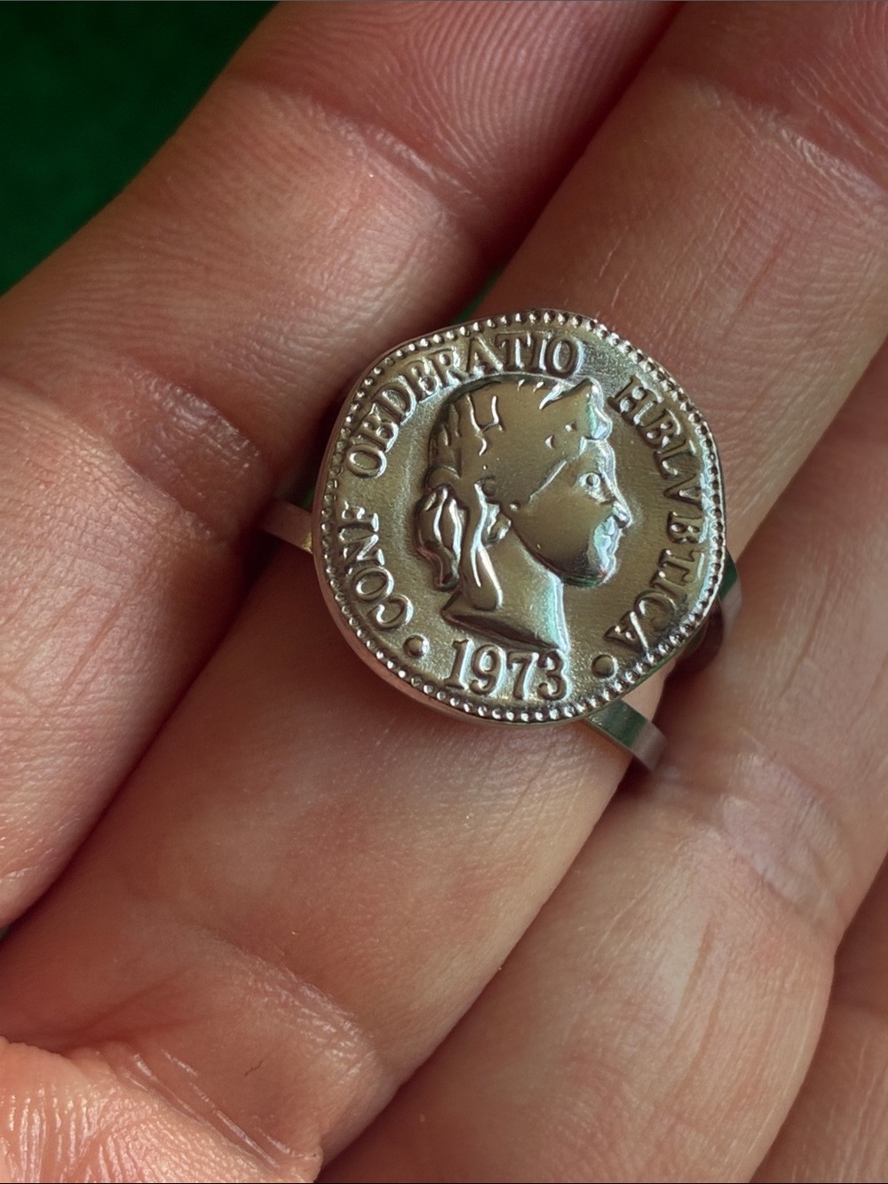Ancient Roman style Goddess Libertas coin adjustable unisex ring in silvertone